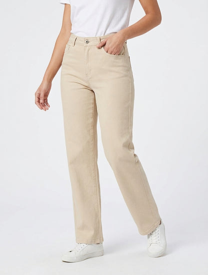 Jean stretch droit à taille haute - Beige