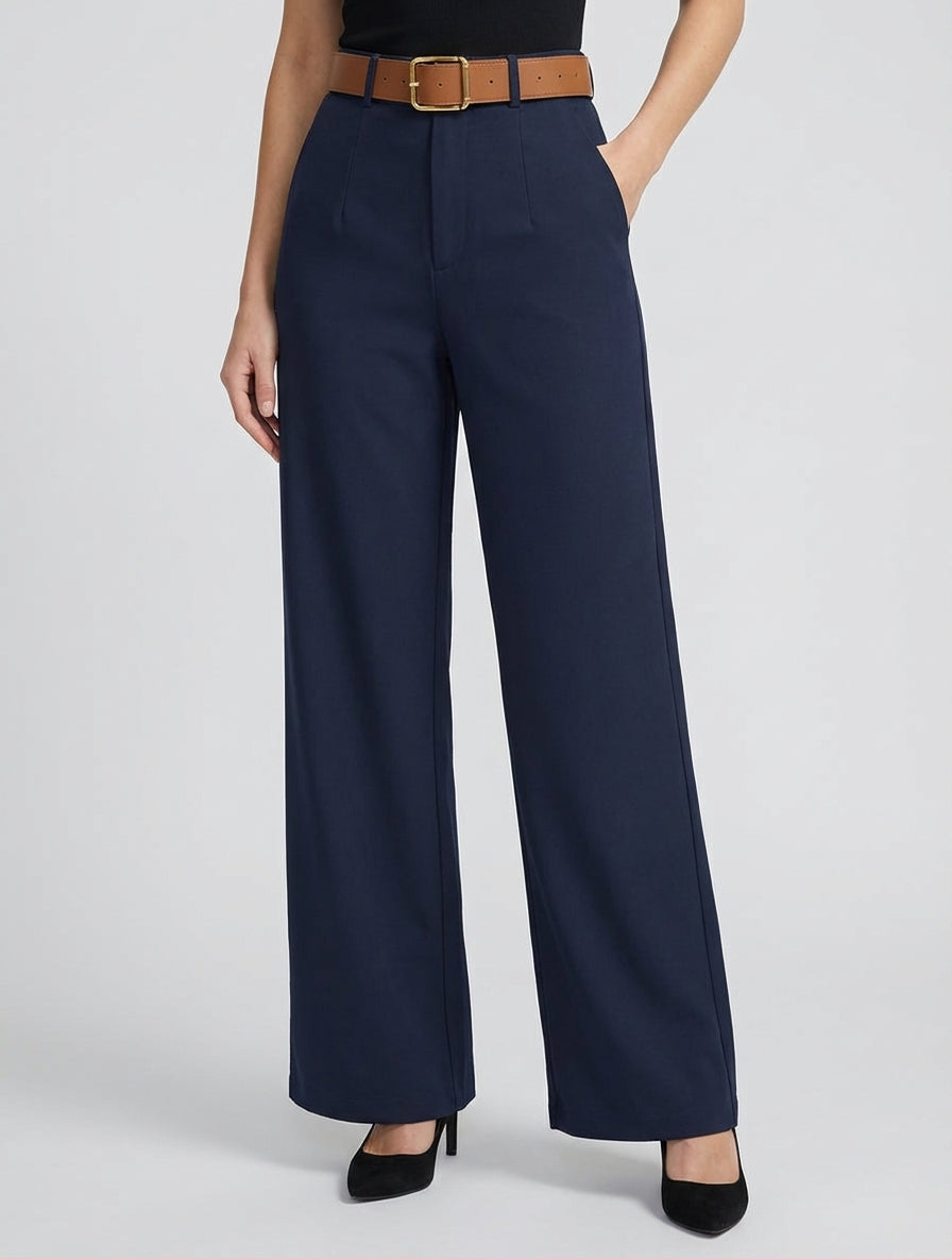 Pantalon taille haute coupe ample - Marine