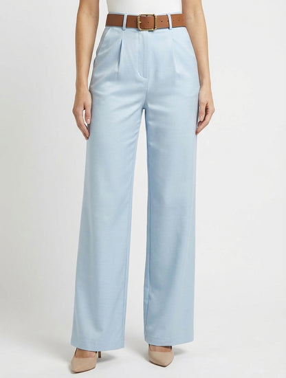 Pantalon taille haute avec ceinture - Bleu clair