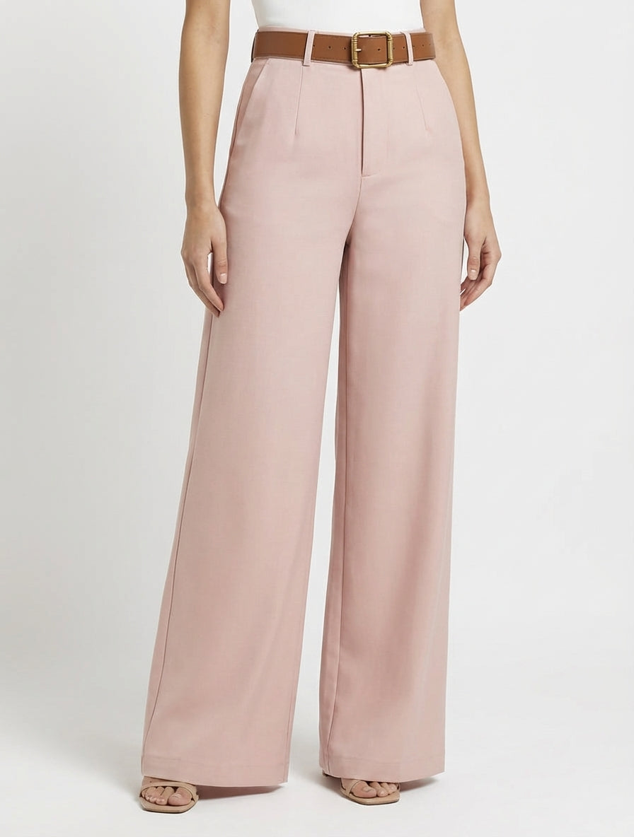 Pantalon taille haute avec ceinture - Rose