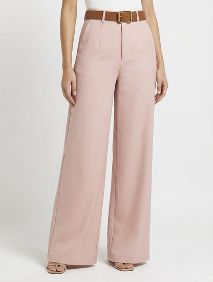 Pantalon taille haute avec ceinture - Rose