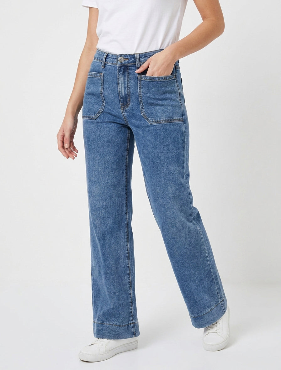 Jean droit fermeture zippée - Bleu