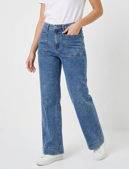 Jean droit fermeture zippée - Bleu