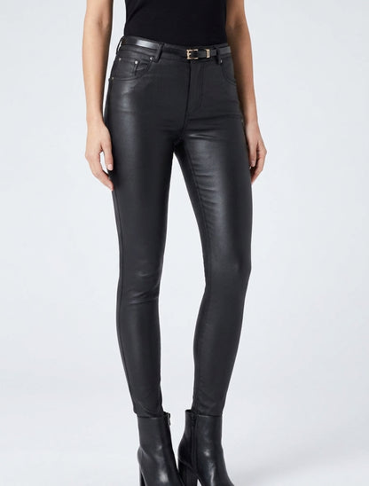 Pantalon skinny taille haute effet enduit - Noir