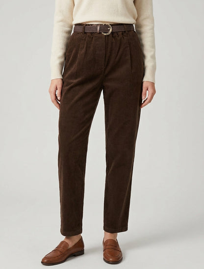 Pantalon velours côtelé taille haute - Marron