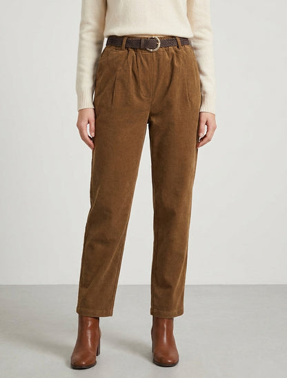 Pantalon mom fit taille haute velours - Camel