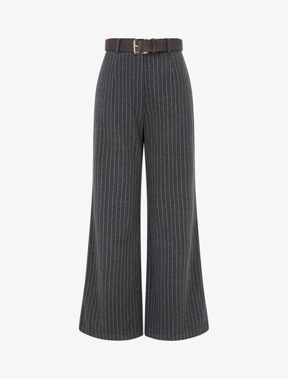 Pantalon ample taille haute à rayures - Gris anthracite - 1