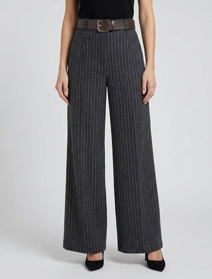 Pantalon ample rayé à ceinture - Noir