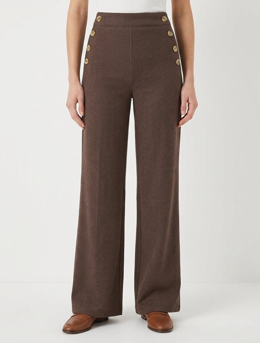 Pantalon à pont taille haute chevron - Marron