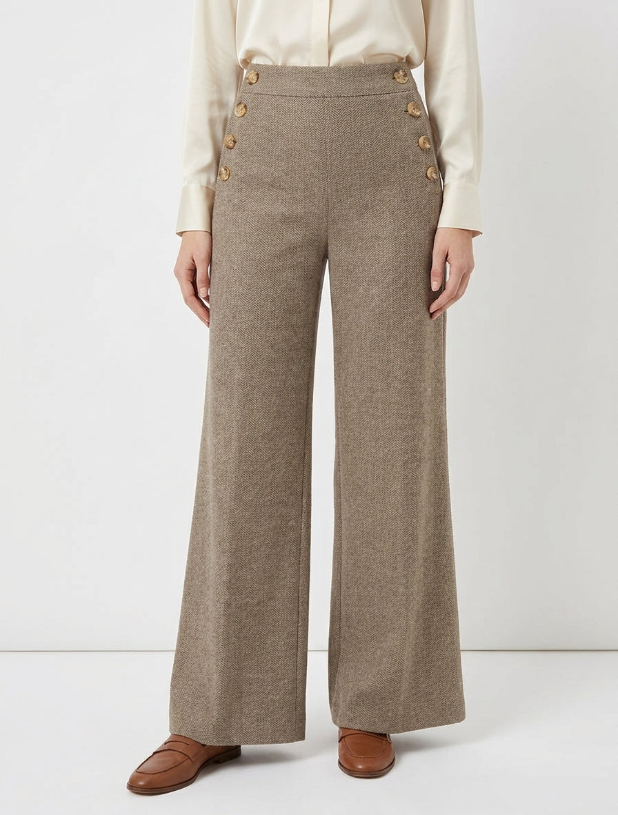 Pantalon à pont taille haute chevron - Taupe