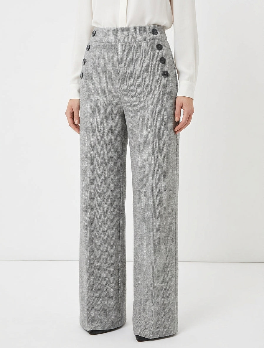Pantalon à pont taille haute chevron - Gris