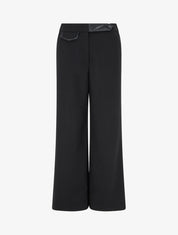 Pantalon ample taille haute à détail simili - Noir - 1