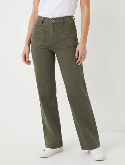Jean wide leg taille haute - Kaki