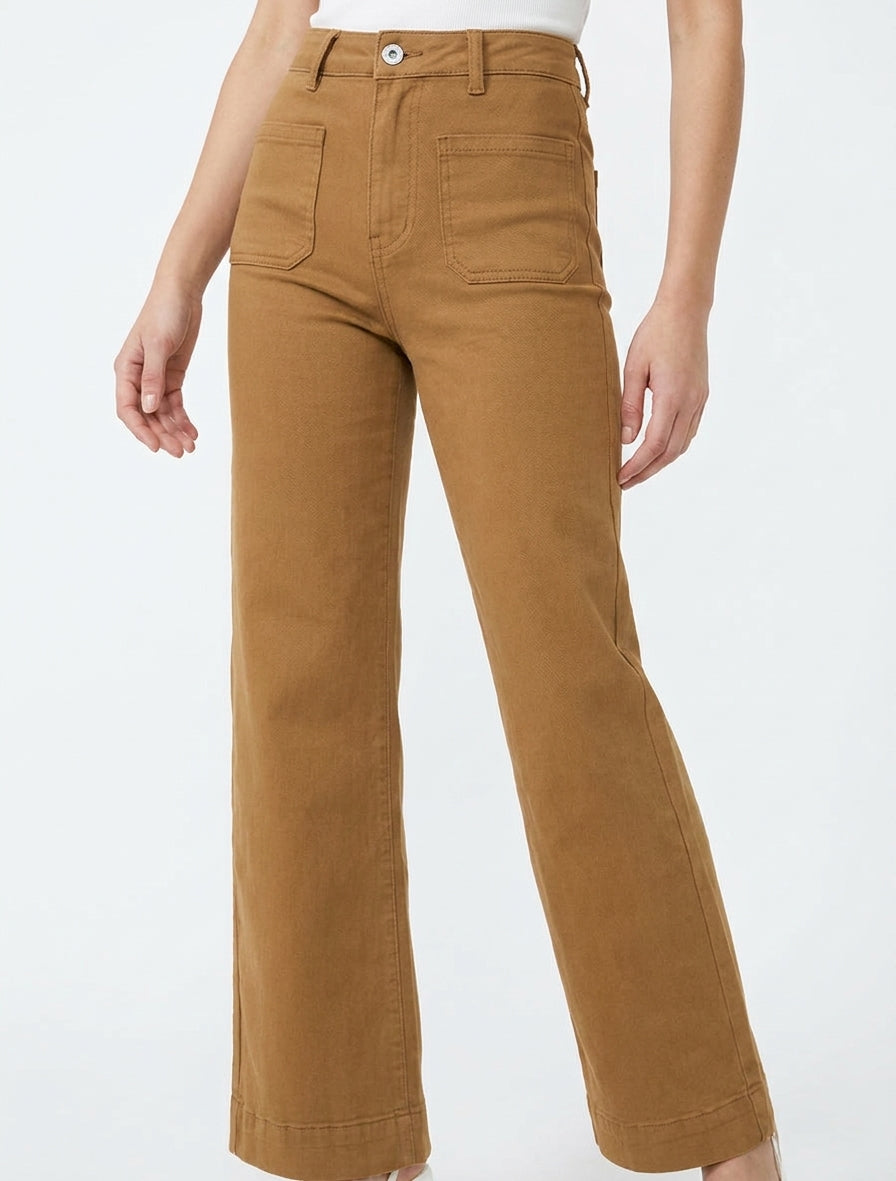 Jean wide leg taille haute - Camel
