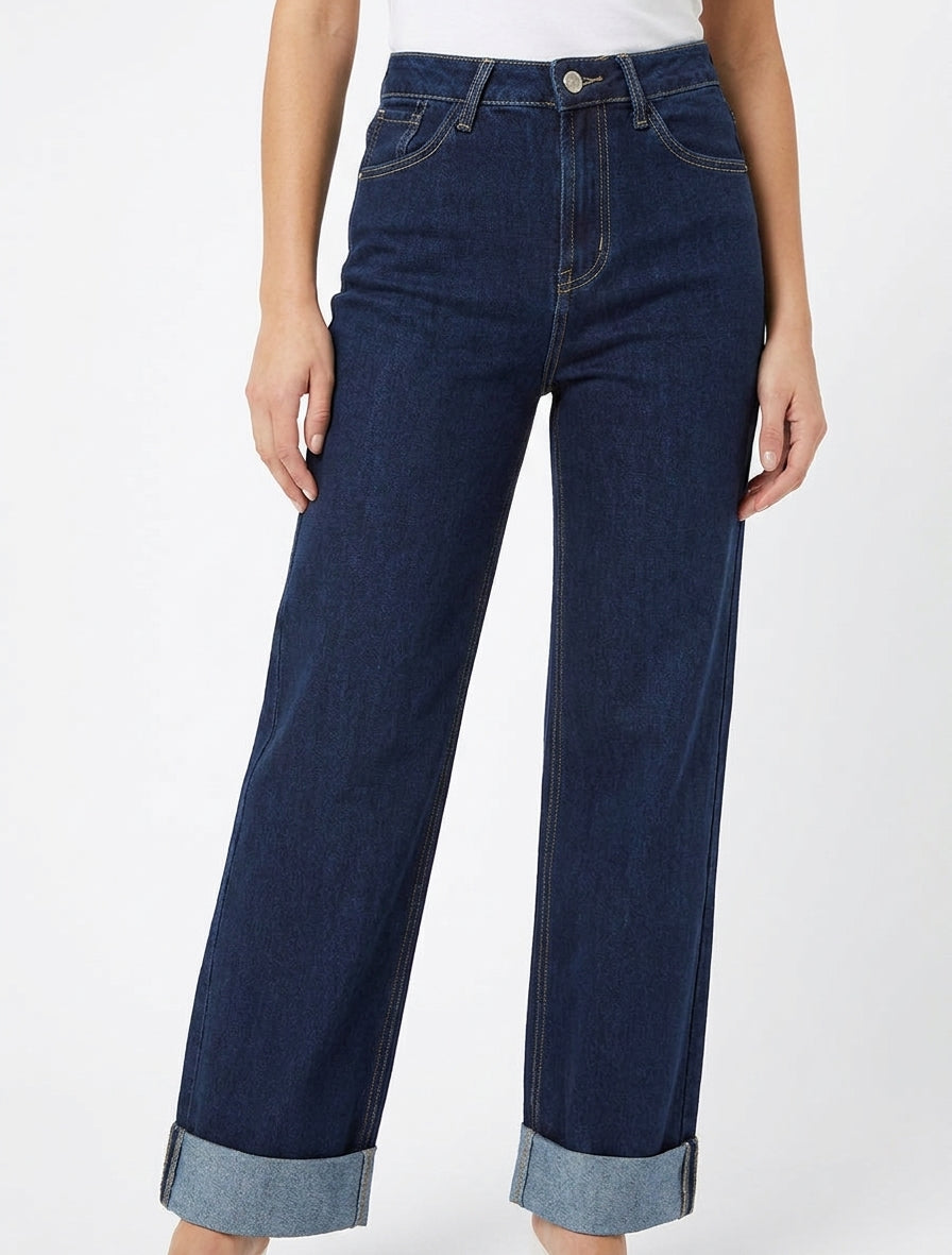 Jean wide leg taille haute - Bleu brut