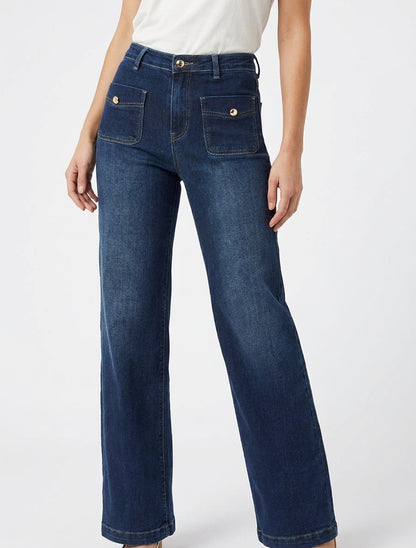 Jean wide leg taille haute - Bleu brut