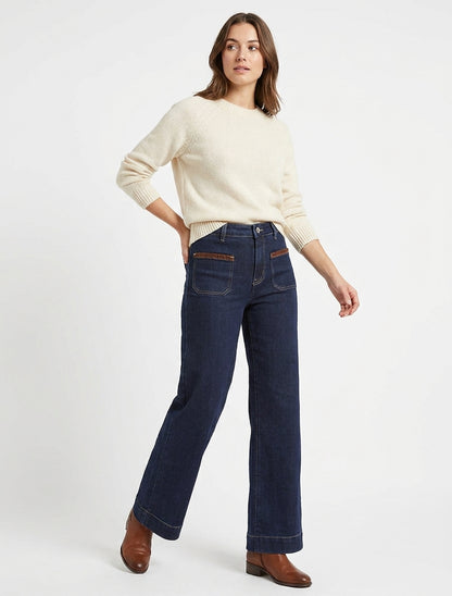 Jean wide leg taille haute à empiècement - Bleu brut