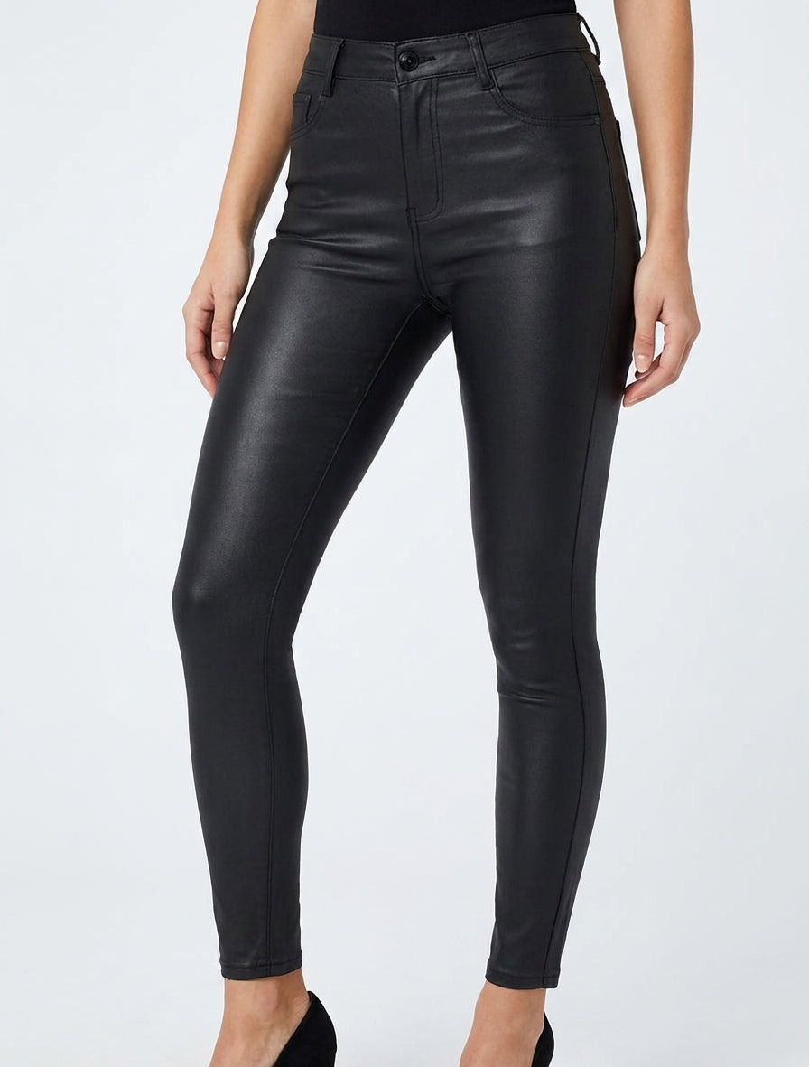 Pantalon enduit taille haute - Noir