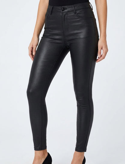 Pantalon enduit taille haute - Noir