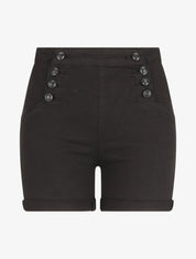 Short uni à taille élastiquée - Noir - 1