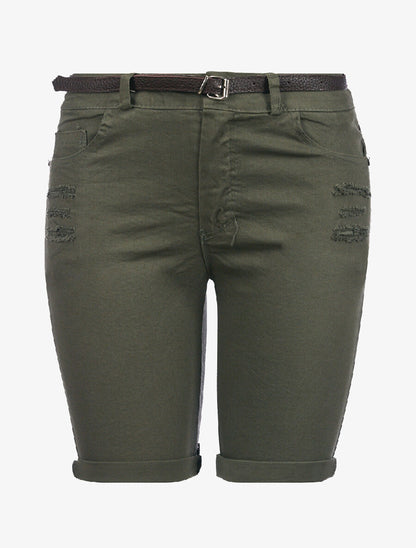 Short uni lacéré - kaki - 3