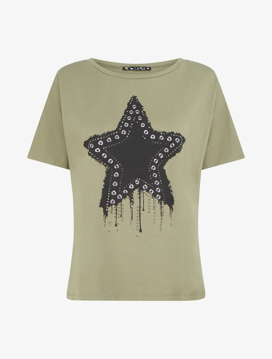 T-shirt large étoile - Kaki - 1