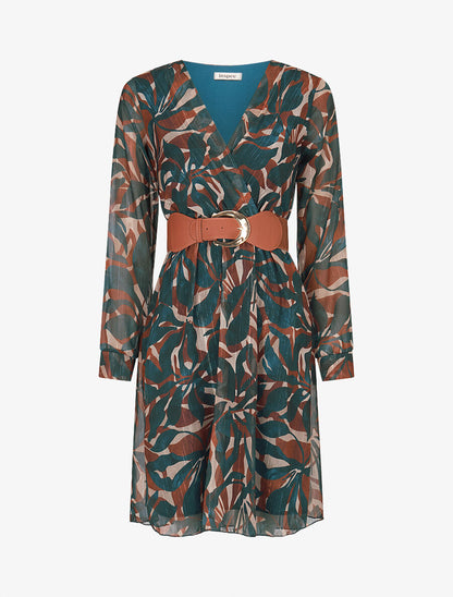 Robe légère en voile lamé imprimé abstrait - Bleu pétrole - 1