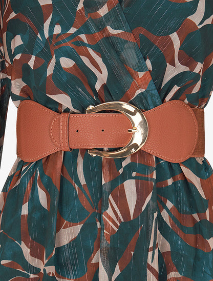 Robe légère en voile lamé imprimé abstrait - Bleu pétrole - 3