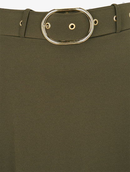 Jupe trapèze ceinturée - Kaki - 3