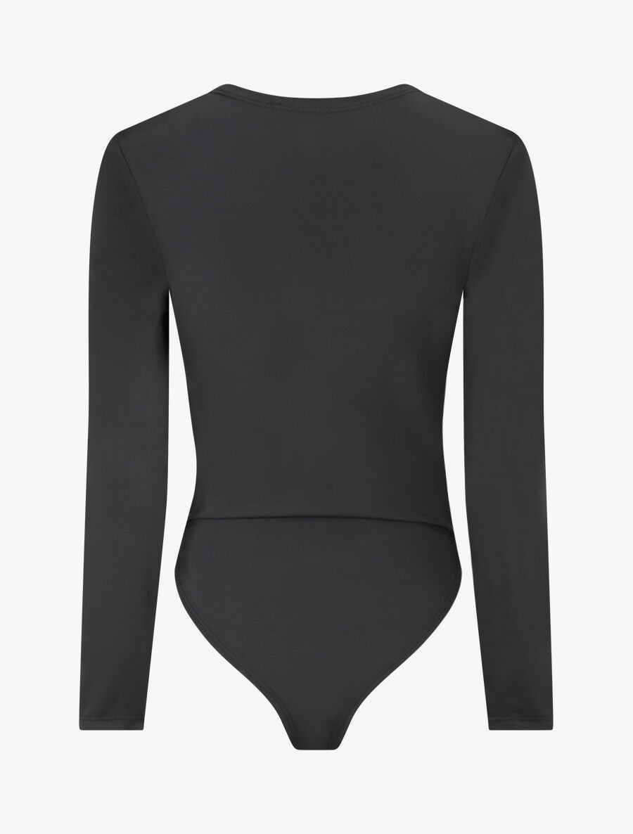 Body à détail dentelle et ventre plissé - Noir - 2