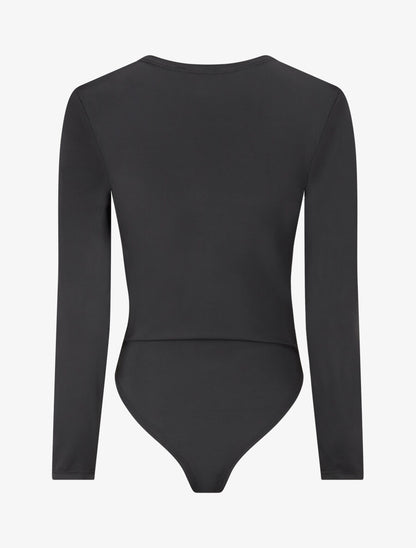 Body à détail dentelle et ventre plissé - Noir - 2