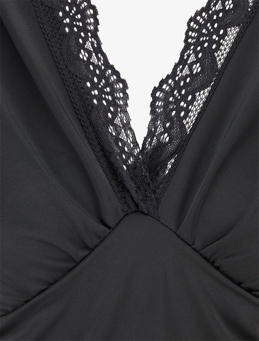 Body à détail dentelle et ventre plissé - Noir - 3