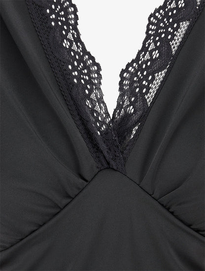 Body à détail dentelle et ventre plissé - Noir - 3