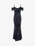 Robe longue fendue à épaules dénudées - Marine - 1