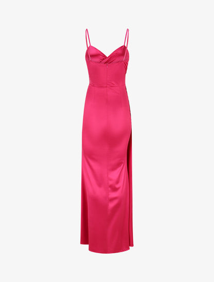Robe longue fendue à fines bretelles - Fushia - 2