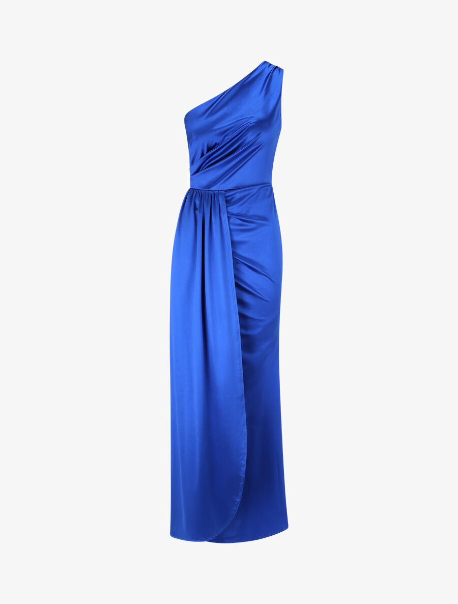 Robe longue unie fendue à une manche - Bleu roi - 1
