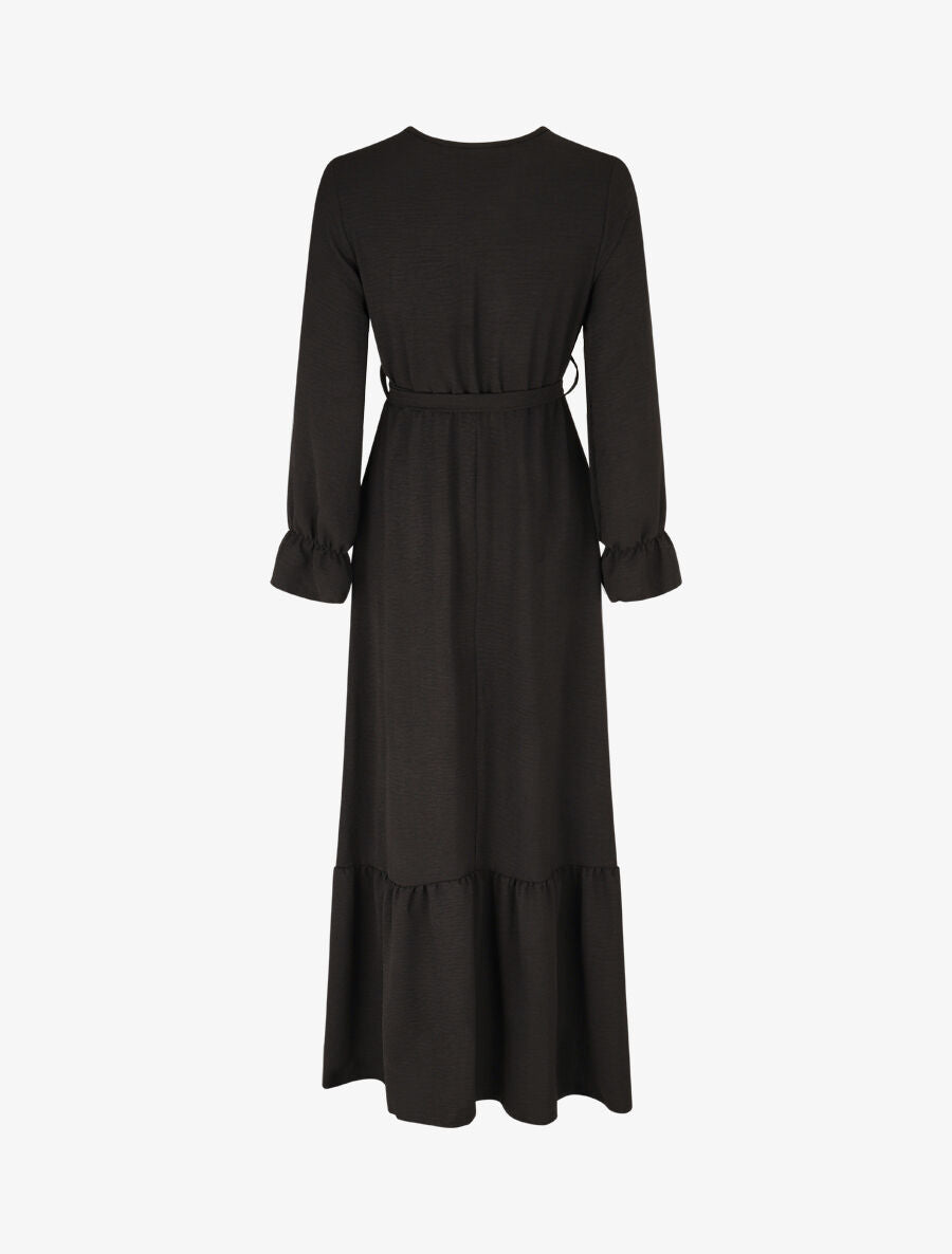 Robe longue uni à taille élastiquée - Noir - 2