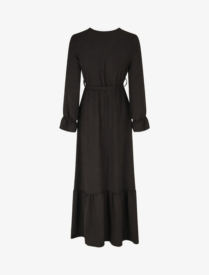 Robe longue uni à taille élastiquée - Noir - 2