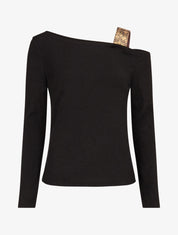 Pull fin à bretelle irisée imprimé graphique - Noir - 1