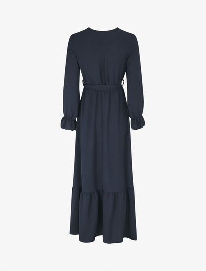 Robe longue uni à taille élastiquée - Marine - 2