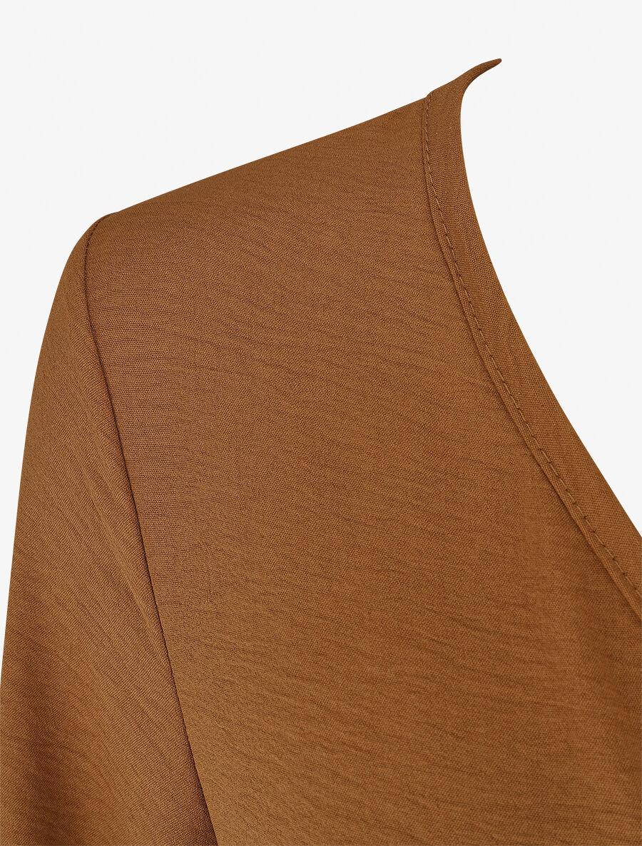 Robe longue uni à taille élastiquée - Camel - 3