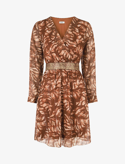 Robe fluide imprimé fleuri à taille stylisée - Marron - 1