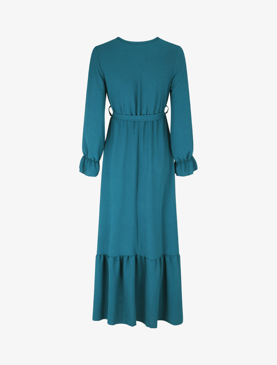 Robe longue uni à taille élastiquée - Bleu canard - 2