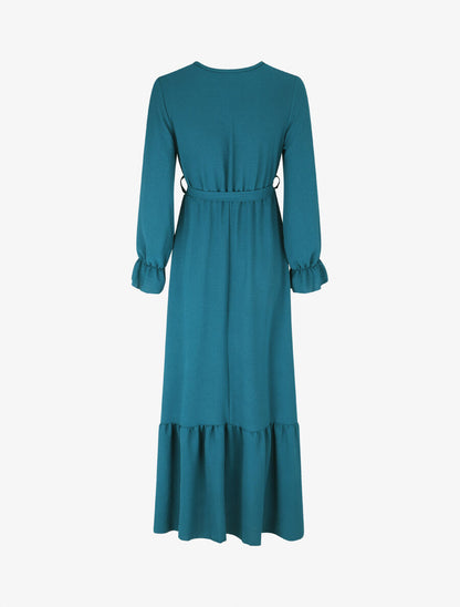 Robe longue uni à taille élastiquée - Bleu canard - 2