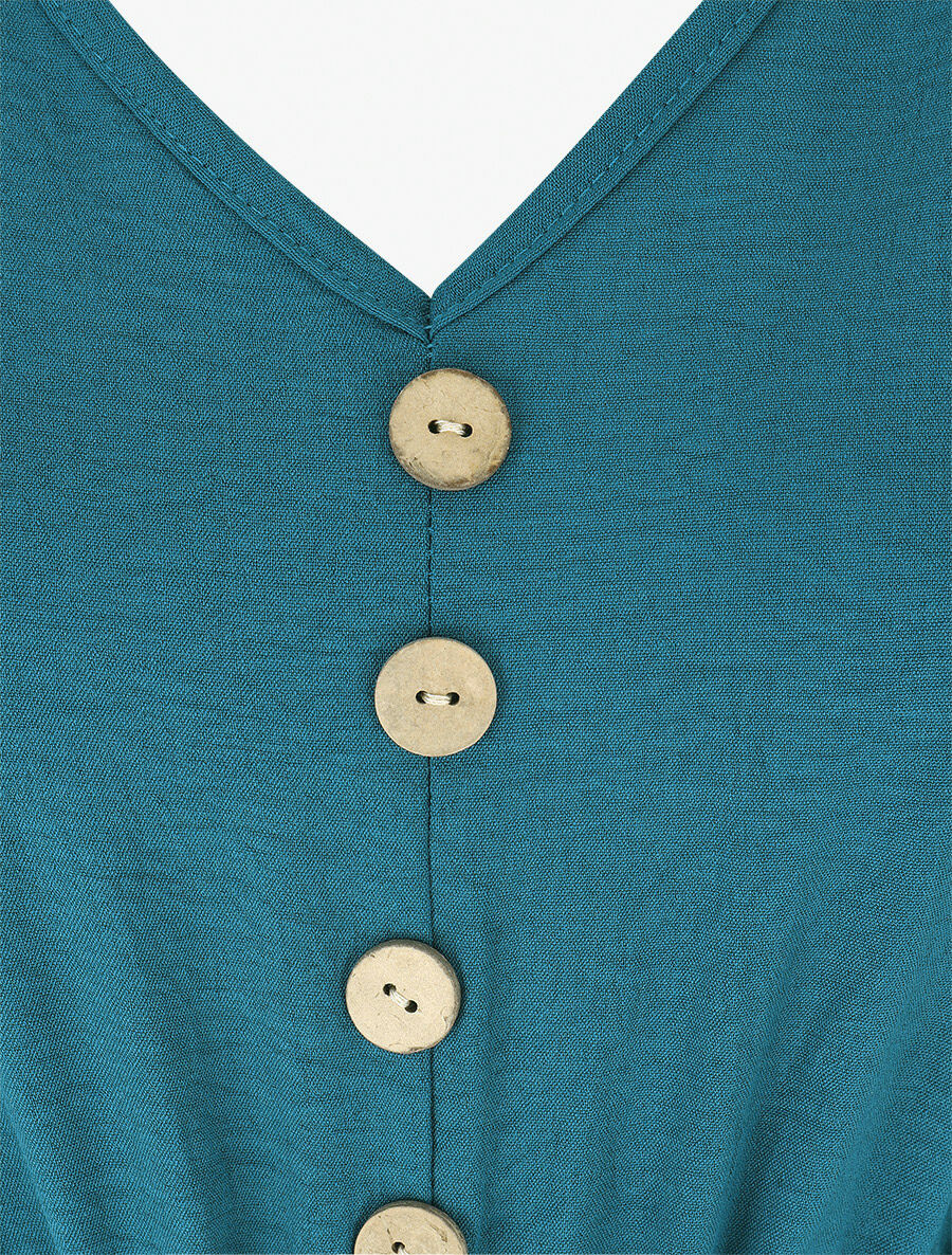 Robe longue uni à taille élastiquée - Bleu canard - 3