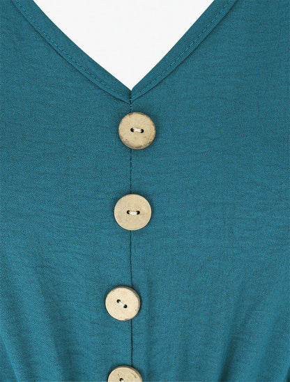 Robe longue uni à taille élastiquée - Bleu canard - 3