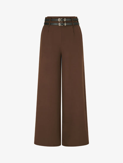 Pantalon wide leg à double ceintures - Marron - 5