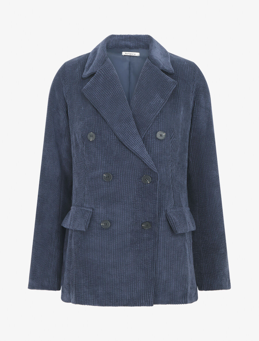 Veste uni en velours - Marine - 1