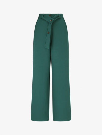 Pantalon ceinturé à taille élastiquée - Vert - 4