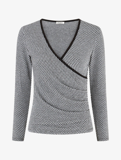 Pull imprimé fantaisie à col cache-coeur - Noir - 1